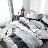 VM VOUGEMARKET Striped Bedding Duvet Cover Set King,3 Pieces Gray Blue Duvet Cover Sets,100% Cotton Modern Simple Comforter Cover with Zipper-King,Martin VM VOUGEMARKET