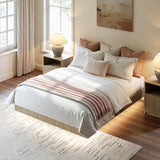 Evermagin Oak Queen Floating Bed Frame with led Lights, Bohemia Fluted 10 Inch High Floating Platform Bed No Headboard, Heavy Duty Metal Float Bedframe, No Box Spring Needed Evermagin