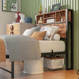 Twin XL Bed Frames with Headboard Storage, Twin Bed Frame with Charging Station, Single Bed Frame with Heavy Duty Metal Slats, No Box Spring Need, Easy Assembly, Rustic Brown Doredo
