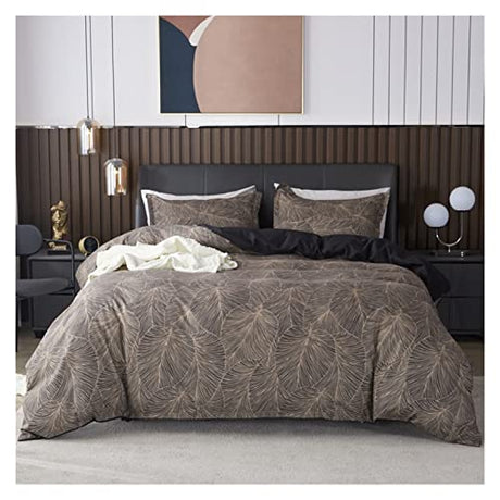 Bedding Set Soft Comfort Duvet Cover Set Plant Floweres Pattern Simple Color Theme Bedding Set Modern Minimalist Style Quilt Single Double Cover For Home Full bed set ( Color : Brown , Size : EU-doubl HASMI