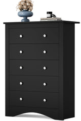 YESHOMY Tall Dresser for Bedroom with 5 Drawers, Modern Chest of Drawers, Wooden Dressers, TV Stand for Living Room,Closet, Hallway (Black)