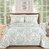 WONGS BEDDING Quilt King Size, Sage Green Quilt Bedding Set with 2 Pillowcases, Botanical Quilt for King Bed, Soft Microfiber Lightweight Coverlet Bedspread for All Season (110"×90", 3 Pieces) WONGS BEDDING