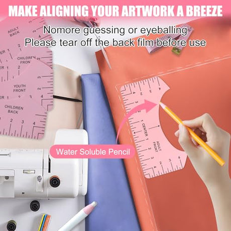 XEUZK Sublimation Shirts Tool Pink Kit With 8T Shirt rulers, 3Pack Teflon Sheet for Heat Press 12 x 16in, Heat Resistant Gloves & Silicone Bumps, 4Rolls Heat Resistant Tape& Tape Dispenser Sublimation XEUZK