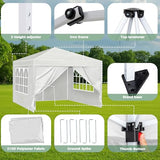 10X10FT White Pop Up Canopy Party Tent, Outdoor Commercial Instant Gazebo with 4 Removable Sidewalls for Events, Wedding, Backyard, Patio, Easy Set Up Sun Shade with Carrying Bag Usnipoya