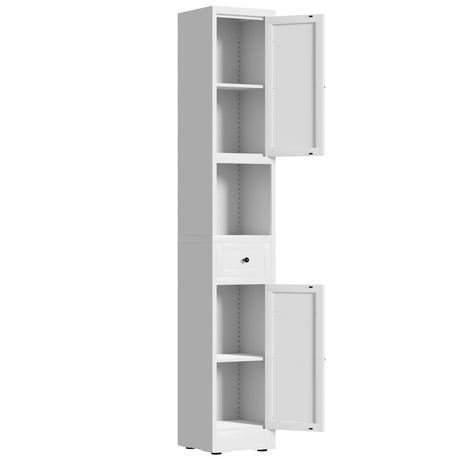 Tall Bathroom Storage Cabinet, 5-Tier Narrow With 2 Doors & Adjustable Shelves, Freestanding - White HouseOfZazla