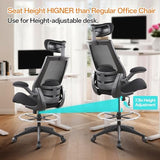 BOLISS Drafting Office Chair 400lbs High Back Wide Standing Desk Chair Comfortable with Flip up Armrests Lumbar Support Adjustable Big Footrest Ring(Black) BOLISS