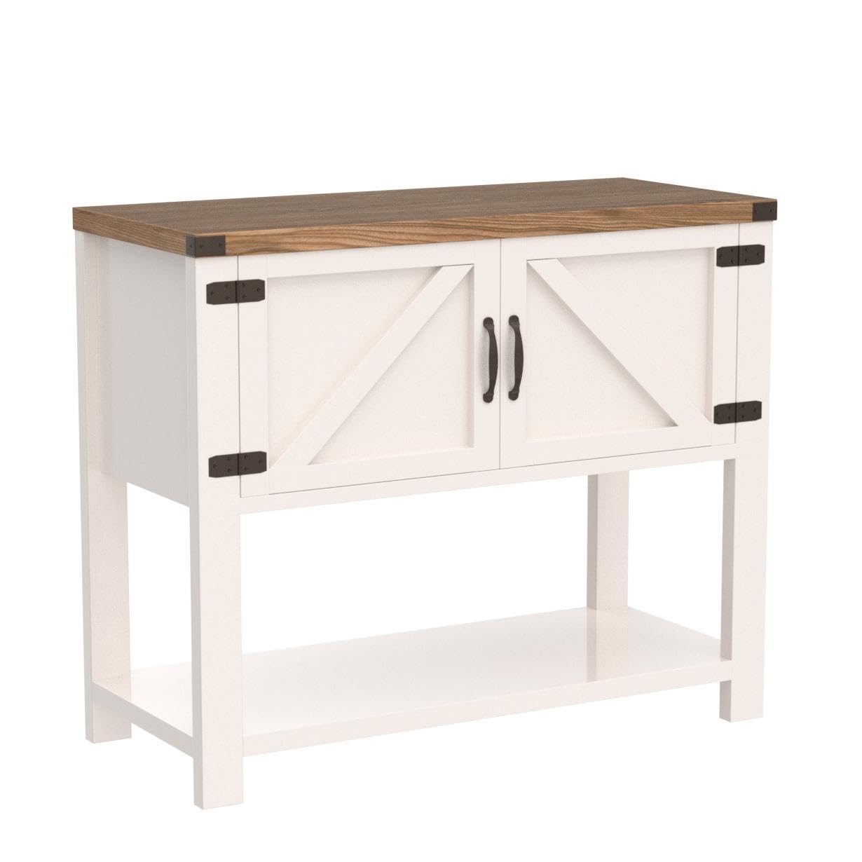 4ever2buy Farmhouse Coffee Bar Cabinet with Storage, Small Coffee Bar with 2 Doors & Shelf, White Coffee Bar Table, White Entryway Sofa Console Table for Living Room