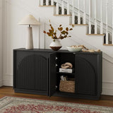 WIN2WIN 65" Fluted Sideboard Buffet Cabinet with Storage, Modern Credenza with Double-Layered Arch Doors, Wood TV Media Console Table Accent Cabinet for Living Room Dining Room Hallway Entryway, Black win2win