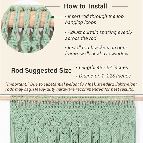 Macrakido - Premium 4mm Thick Macrame Door Curtain - Handcrafted Light Sage Green Boho Room Divider - Extra Dense Privacy Screen - Doorway Hanging Decor 40" x 80" Macrakido