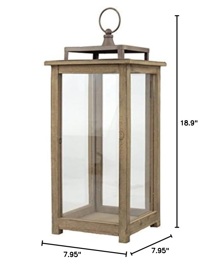 Stonebriar 18 Inch Rustic Wooden Candle Hurricane Lantern, For Table Top, Mantle, Wall Hanging, or Garden Display, Indoor & Outdoor Use, Extra Large Stonebriar