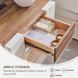 OKD 24" Wide Modern Nightstand, Wood Night Stand with Charging Station & Hidden Drawer, Side Table Bedroom with Storage Shelf, End Table, Antique White OKD