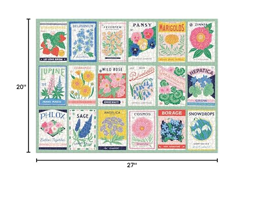 Galison Ever Upward – 1000 Piece Puzzle Fun and Challenging Activity with Bright and Bold Artwork of Vintage Style Flower Seed Packets for Adults and Families Galison