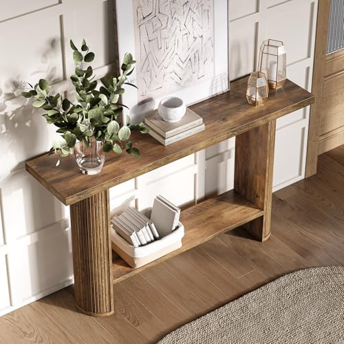 LITTLE TREE 55-Inch Modern Console Table, Narrow Sofa Table for Hallway, Wooden Entrance Table Behind The Couch for Living Room, Hallway, Entrance, Brown LITTLE TREE