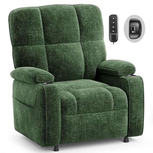 AMADA HOMEFURNISHING Power Recliner Chair for Adults, Infinite Adjustable Chenille Electric Recliner with Cup Holder, Remote, USB Port, Side Pockets & Thick Seat Cushion, for Living Room & Bedroom