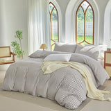 XINMIANFANG Striped Duvet Cover Set Full Size 3 Pcs 100% Washed Cotton Linen Like Textured Natural Wrinkle Comfy Breathable (Full, Classic Stripe-Mauve Brown/White) XINMIANFANG