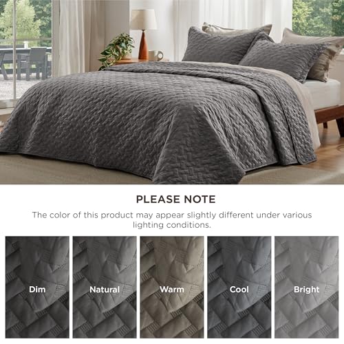 Bedsure Quilts Queen Size - Grey Bedspreads Queen Size with Basket Weave Pattern, Soft Quilt Bedding Set, Lightweight Comforter Set Coverlet for All Seasons with 2 Pillow Shams (90" x 96") Bedsure