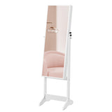 SONGMICS Mirror Jewelry Cabinet Armoire, Standing Full-Length Mirror, Lockable Jewelry Organizer, Gift Idea, White Surface and Black Lining UJJC69WT SONGMICS