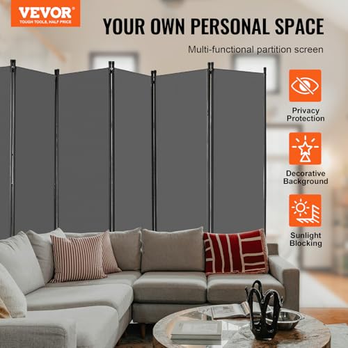 VEVOR Room Divider, 6 Panel Room Divider, Folding Privacy Screen and Portable Partition Divider for Room Separation, Freestanding Room Partitions for Office, Bedroom, Study, Grey VEVOR