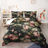 Nttopship Boho Floral Comforter Set Twin Black Floral Bedding Sets 3PCS for Kids Teen Adult Flowers Leaves Room Decor Ultra-Soft Lightweight Microfiber 1 Comforter with 2 Pillowcases Nttopship