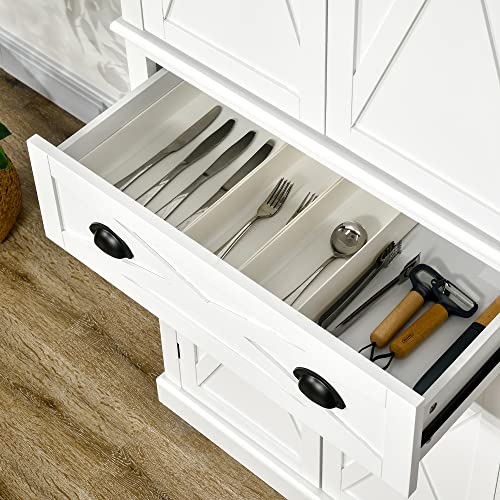 HOMCOM 72" White Traditional Kitchen Pantry Cabinet with Adjustable Shelves and Large Drawer HOMCOM