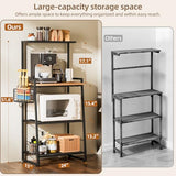 Anniper Bakers Rack with Foldable Basket, Large 4 Tiers Coffee Bar Station, Kitchen Microwave Stand with Storage, Metal Shelf Rack for Living Room, Office, Garage (Rustic Brown)