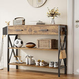 Gizoon 39" Rustic Brown Industrial Console Table with 2 Drawers and 3-Tier Storage Shelves Gizoon