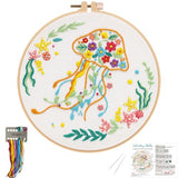 Louise Maelys Animal Embroidery Kit for Beginners-DIY Cross Stitch Starter Craft Kit for Adults Including Cloth with Pattern, Hoop, Needles Instruction and Threads（Jellyfish）