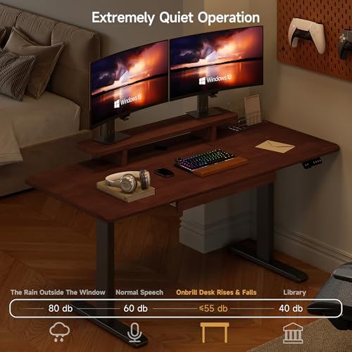 ONBRILL Standing Desk with Drawer, 47x23.6 Inches Solid Wood Desktop Stand Up Desk with Whole-Piece Board and Storage Shelf, Adjustable Height from 28-46 Inches for Home & Office, Black Walnut ONBRILL