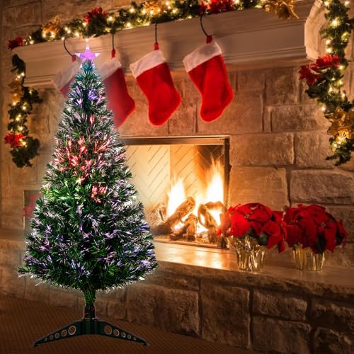 5FT Fiber Optic Green Christmas Tree Artificial Tree with Stand,Pre-lit Full Xmas Tree with Top Star Perfect for Indoor Holiday Decoration