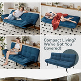 AMICLIBER Futon Sofa Bed Convertible Couch, Blue Linen Sofa Bed with Memory Foam, Adjustable Backrest & Armrests, Multifunctional Small Loveseat Sleeper Sofa for Living Room, Apartment, Office AMICLIBER