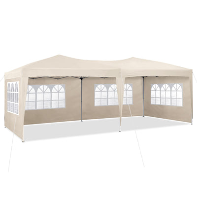 TUKAILAI 10' x 20' Pop Up Gazebo Marquee, Anti-UV Party Wedding Tent Event Shelters with 6 Removable Sidewalls & Carry Bag, Heavy Duty Instant Canopy for Outdoor Camping Garden Patio (Cream)