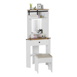 ARTETHYS Small Vanity Desk Set with Lights and Mirror Makeup Vanities with Drawers for Corner Space White Farmhouse Make up Dressing Table with Storage Stool for Bedroom ARTETHYS