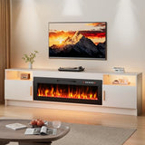 EAG 80" Electric Fireplace TV Stand with 42 inch Fireplace Up to 90" TVs, Entertainment Center with with Storage Cabinet & LED Lights, Modern Media Console for Living Room, White EAG