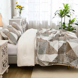 Dintszyayue Quilt Queen Size Brown, 3 Pieces Patchwork Bedspread Bedding for Queen Size Bed, Soft Lightweight Microfiber Geometric Coverlet Set for All Season Quilt with 2 Pillowcases Dintszyayue