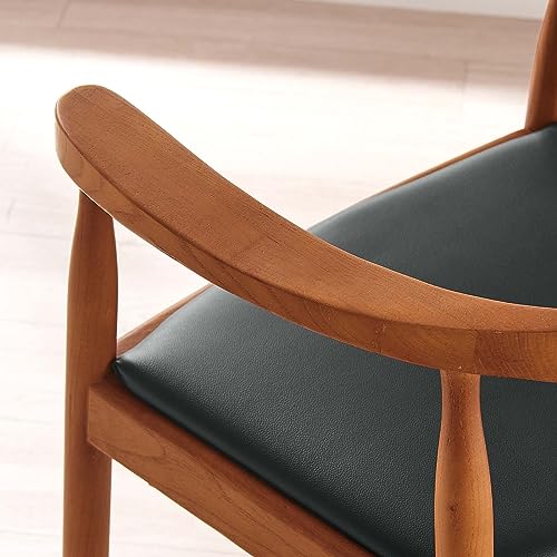 Modway Presidential Mid-Century Modern Faux Leather Upholstered Dining Armchair in Black Modway