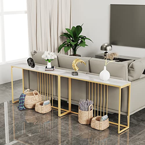 Wisfor Sintered Stone Console Table: White Entryway Table with Golden Frame - Modern Narrow Table Behind Sofa - Long Table for Hallway Foyer, 47.2x11.8x30.9 inch Wisfor