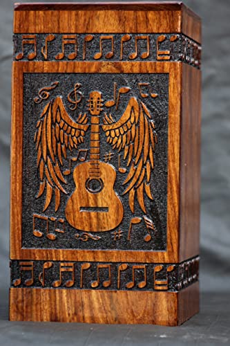 Handmade Guitar Wooden Urns for Human Ashes Full Size, Custom Personalized Rosewood Box Urn for Ashes, Engraved Cremation Urns for Ashes Keepsake Urn - WoodArtSupply