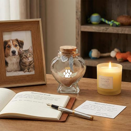 Chowsie Loss of Dog Cat Pet Sympathy Gift, Memorial Bottle for Pet Hair, Pet Fur Keepsake, Heart-Shaped Glass Memorial Bottle, Dog Hair Keepsake, Dog Memory Memorial Keepsake Chowsie