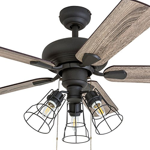 Prominence Home Madison County, 42 Inch Industrial Style LED Ceiling Fan with Light, Pull Chain, Three Mounting Options, Modern Dual Finish Blades, Reversible Motor - 50588-01 ( Bronze) Prominence Home
