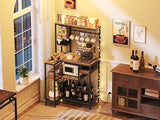 YATINEY Coffee Bar, Bakers Rack with Power Outlet, Large Microwave Stand with Wire Basket and 6 Hooks, Kitchen Storage Rack, Versatile Coffee Station for Living Room, Home Cafe, Rustic Brown HB10UBR