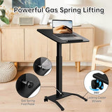 JSJCCTESK Mobile Standing Desk with 45° Tilting Desktop, Portable Rolling Standing, Height Adjustable Sit Stand Foldable with Wheels, Mobile Desk Workstation for Home Office (Black, Large) JSJCCTESK
