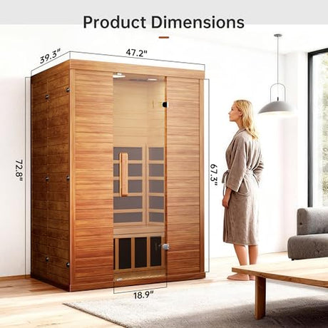 PABIMIA 2-Person Infrared Sauna, Smart App Control, WiFi & Bluetooth, Low EMF 1500W/120V LCD Heater, Indoor Home Sauna with Flame-Retardant Materials PABIMIA