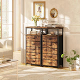 Huuger 5 Drawers Dresser with Charging Station, Set of 2, Dresser for Bedroom, Tall Night Stand, Chest of Drawers with Open Shelf, Bedside Table Nightstand, Fabric Dresser, Rustic Brown Huuger