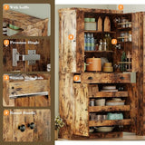 IRONCK Kitchen Pantry Cabinet with Sliding Storage Rack and 6 Hanging Shelves, 72" Height Tall Freestanding Cupboard for Living Room, Dining Room, Laundry, Vintage Brown IRONCK