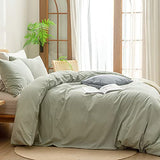 BESTOUCH Duvet Cover Set 100% Washed Cotton Linen Feel Super Soft Comfortable Chic Lightweight 2 PCs Home Bedding Set Solid Sage Green Twin/Twin XL BESTOUCH