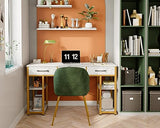 ODK Vanity Desk with Fabric Drawers & Storage Shelves, Makeup Dressing Table, Home Office Desks for Bedroom, Modern Writing Desk,White Marble and Gold Leg, 48"x16" (No Mirror) ODK