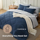 Bedsure Twin Comforter Set - 5 Pieces Reversible Navy Bedding, Twin Size Bed Set for All Seasons, Bed in a Bag with Down Alternative Comforter, Sheets, Pillowcase & Sham Bedsure