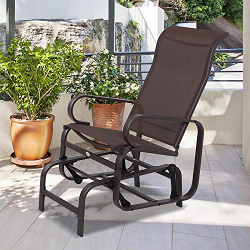 Outsunny Outdoor Glider Chair, Gliders for Outside Patio with Smooth Rocking Mechanism and Lightweight Construction for Backyard, Brown - WoodArtSupply