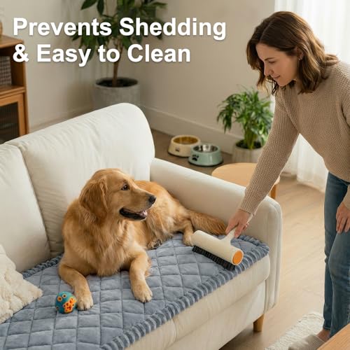 Smiry Fuzzy Couch Cover for Dogs, Non Slip Washable Pet Sofa Cover, Scratch Proof Hair Resistant Plush Sofa Slipcover, Pet Friendly Couch Cushion Protector for Cat, Grey, 27.6" x 59" Smiry