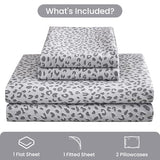 Mooreeke Leopard Cheetah Printed Queen Bed Sheets, Soft Microfiber Bedding Sheets & Pillowcases, Deep Pocket Non-Slip Fitted Queen Sheet, Silver Grey Animal Pattern Bedsheets Mooreeke